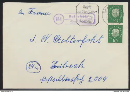 Bund Brief MEF Heuss Landpoststempel Reinsbek über Lübeck 2.1.1961