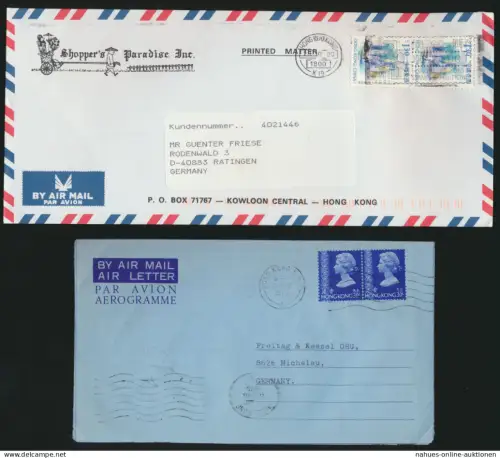 Hong Kong Asien 8 Briefe + 1 Ansichtskarte 8 letters and 1 pictures postcard