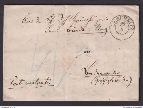 Bahnpost Altdeutschland Preussen K2 Leschnitz Vorphila Brief kpl. incl. Inhalt