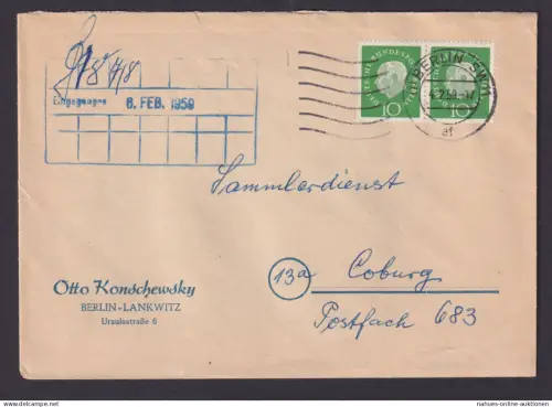 Berlin Brief MEF 183 Heuss waagerechtes Paar Luxus SW 11 n Coburg KatWert 120,00