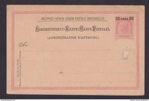 Österreich Levante Ganzsache Aufdruck 20 Para auf 5 Kr. Kaiser