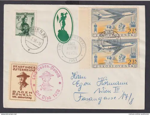 Flugpost Pfadfinder Tschechoslowakei Wien Österreich Brief SSt Geburtstag Lord