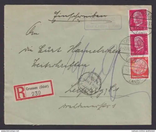 Neurehfeld über Crossen Oder Land Brandenburg Deutsches Reich R Brief