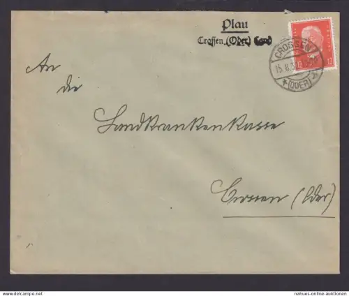 Plau über Crossen Oder Land Brandenburg Deutsches Reich Brief