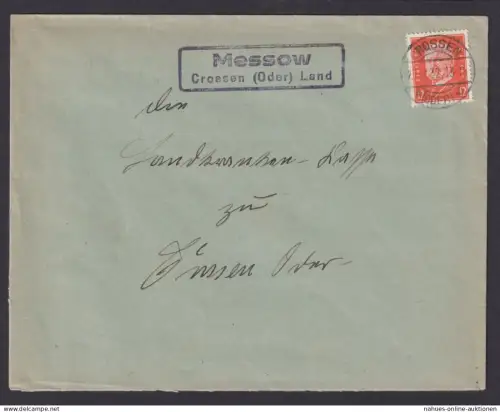 Messow über Crossen Oder Land Brandenburg Deutsches Reich Brief Landpoststempel