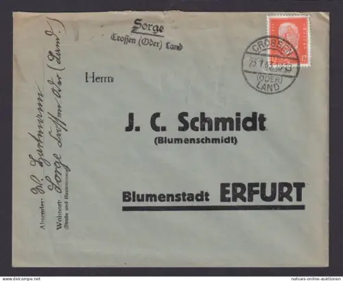Sorge über Crossen Oder Land Crossen Brandenburg Deutsches Reich Brief
