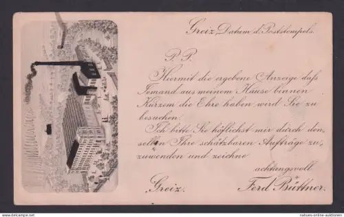 Greiz Thüringen Ansichtskarte sehr selt Vorläufer 19.10.1878 n. Leisnig Reklame