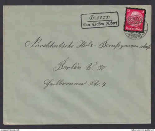 Krunow über Crossen Oder Brandenburg Deutsches Reich Brief Landposstempel