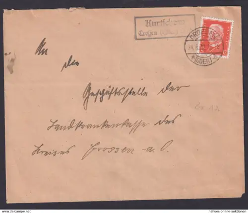 Kurtschow über Crossen Oder Brandenburg Deutsches Reich Brief Landpoststempel