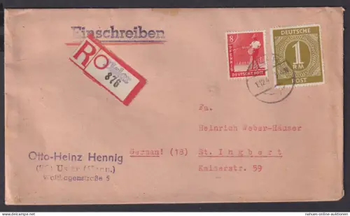 All. Besetzung R Brief MIF 937 + 945 Not R-Zettel Uslar St. Ingbert 1.12.1947