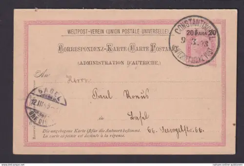 Österreich Levante Ganzsache P 11 b Kaiser Frage & Antwort Basel Schweiz 1898