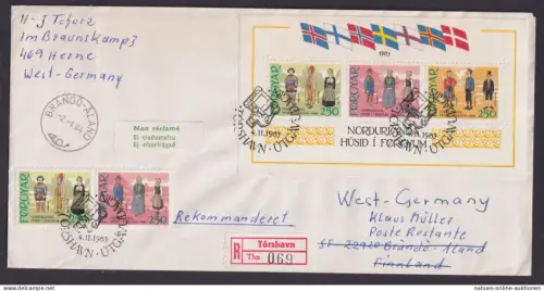 Torshavn Faröer R Brief Block 1 + Marken Haus des Nordens Brändö Äland FDC echt