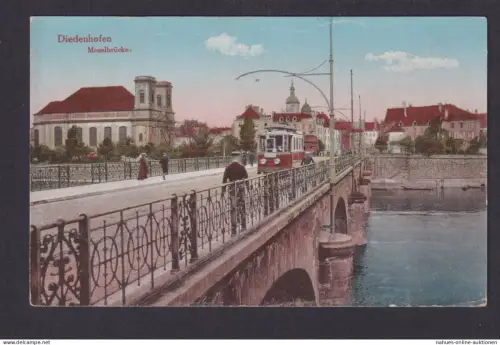 Ansichtskarte Diedenhofen Frankreich Moselbrücke Strassenbahn 2.Rekrutendepot