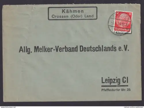 Kähmen über Crossen Oder Brandenburg Deutsches Reich Brief Landpoststempel