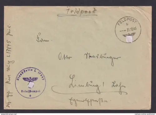 Besetzung Polen Generalgouvernement Feldpost Brief Feldpostnummer L17845 Limburg