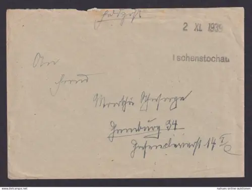 Besetzung Polen Generalgouvernement Feldpost Brief selt. Tschenstochau Grimburg