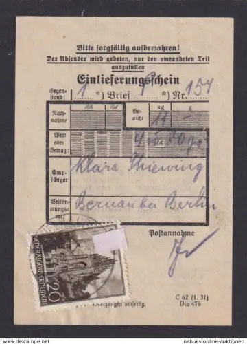 Besetzung Polen Generalgouvernement frank. Einlieferungsschein Nadworna Galizien