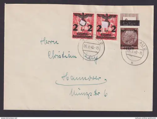 Besetzung Polen Generalgouvernement Brief Krakau Hannover Oberrand Walzendruck