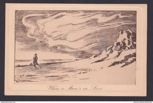 Jugendstil Ansichtskarte Künstlerkarte When a Man's in Love Gibson Postkarte 199