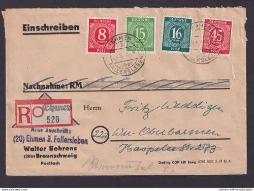 All. Besetzung R Brief Landpoststempel Ehmen über Fallersleben Not R-Zettel nach