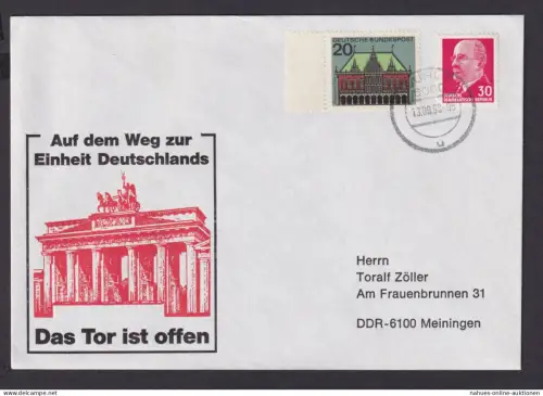 Briefmarken DDR Brief Einheit Deutschland Berlin Brandenburger Tor ab Suhl