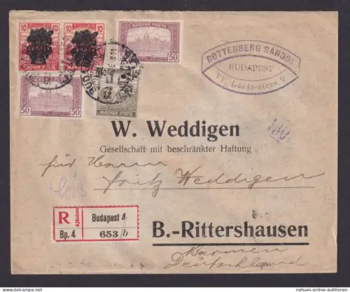 Briefmarken Ungarn R Brief Budapest Wuppertal Barmen Rittershausen 26.3.1920