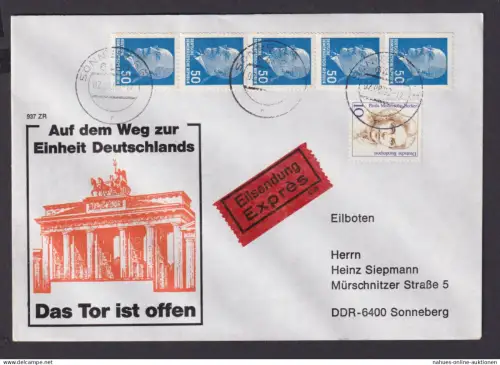 Briefmarken DDR Brief Einheit Deutschland Berlin Brandenburger Tor ab Sonneberg