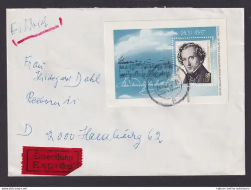 Briefmarken DDR Eilboten Brief EF Block 76 Mendelssohn Bartholdy Weimar via