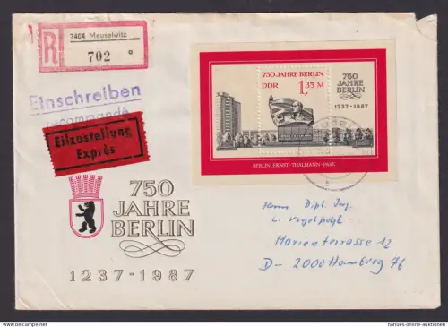 Briefmarken DDR Brief Einschreiben Eilboten EF Block 89 750 Jahre Berlin