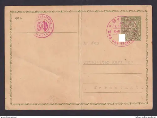 Böhmen & Mähren Besetzung Tschoslowakei Ganzsache mit rotem SST Stempel