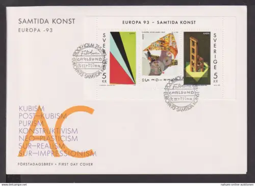 Briefmarken Schweden Europa Brief Block 1993 SAMTIDA KONST