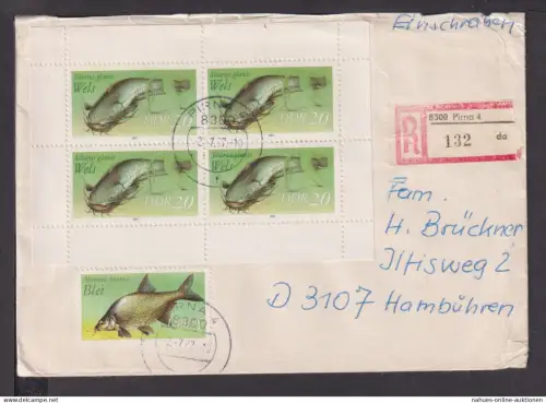 Briefmarken DDR Deutschland Brief Block 1987 Fische