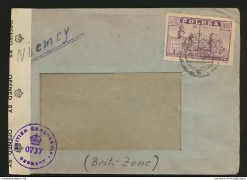 Polen Zensur Brief 6425 EF 10 zt. in die Britische Zone