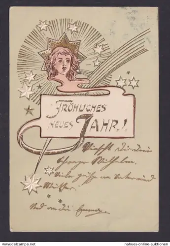 Ansichtskarte Jugendstil Art Nouveau Neujahr Künstlerkarte Prägekarte