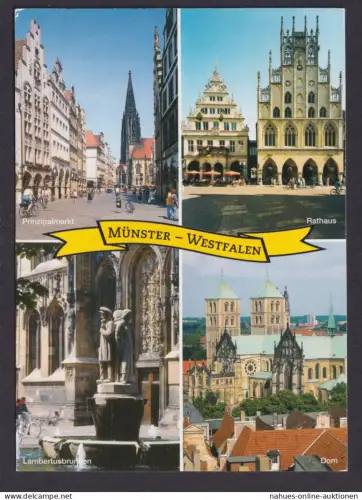 Ansichtskarte Münster Westfalen Prinzipalmarkt Rathaus Lambertusbrunnen Dom