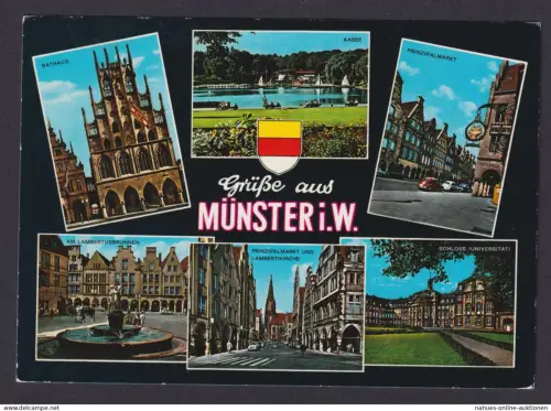 Ansichtskarte Münster Westfalen Aasee Prinzipalmarkt Lambertusbrunnen Rathaus