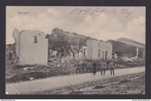 Ansichtskarte Feldpost Gercourt Frankreich Zerstörte Häuser Soldaten n. Lohmar