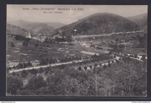 Bahnpost Ansichtskarte Düren Heimbach Hotel Schönblick Eifel Bes. Karl Uehlein