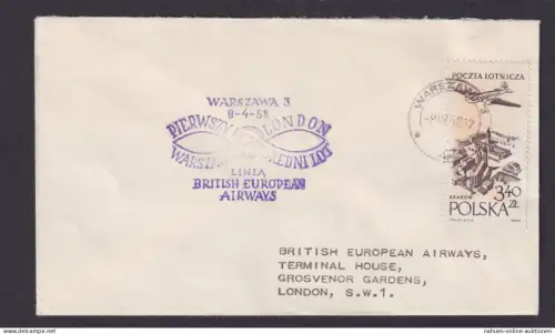 Flugpost Brief Air Mail polen British Airways Warschau Grosvenor Gardens London