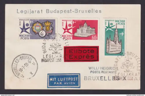 Flugpost Brief Air Mail Ungarn Legijarat Budapest Brüssel Eilbote 18.7.1958