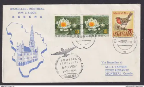 Flugpost Brief Sabena Bund Brüssel Montreal Kanada Freudenstadt Zuleitung