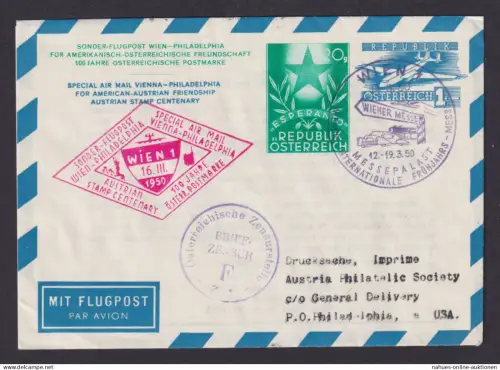 Flugpost Air Mail Österreich selt. Privatganzsache 2 WST Esperanto + Flugpost