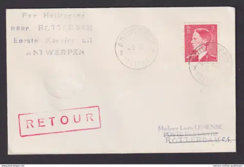 Helikopter Flugpost Brief Air Mail Antwerpen Belgien Rotterdam Niederlande roter