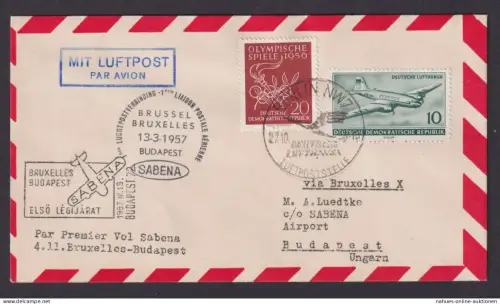 Flugpost Brief Air Mail Sabena Brüssel Budapest Ungarn DDR Zuleitung ab Berlin