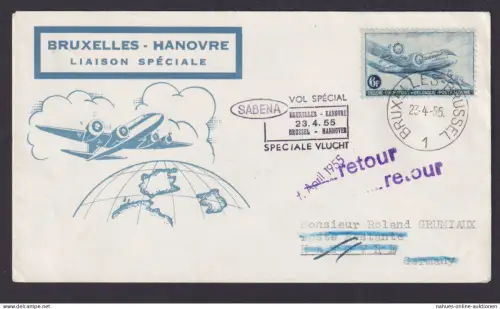 Flugpost Brief Air Mail SABENA Brüssel Belgien Weltkugel Globus Hannover