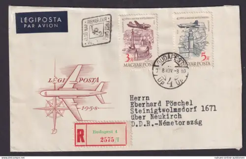 Flugpost R Brief Air Mail Ungarn Erstflug Budapest Steinigtwolmsdorf Sachsen DDR