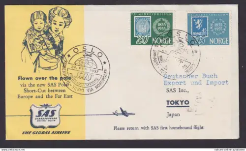 Polarpost Flugpost Brief Air Mail Norwegen SAS Kopenhagen Tokio via Nordpol