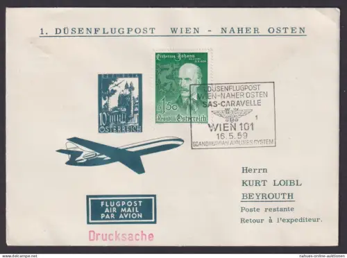 Flugpost Brief Air Mail Österreich selt Privatganzsache 1. Düsenflug Wien Naher