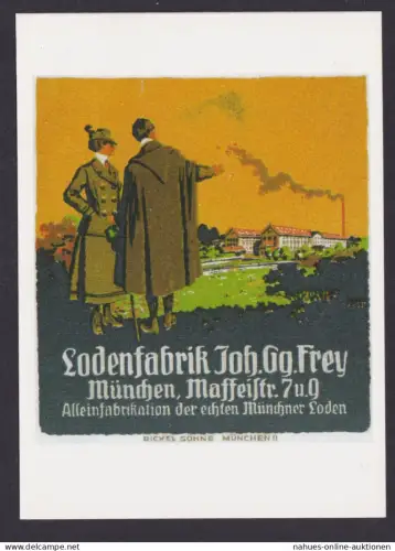 Künstler Ansichtskarte Reklame Werbung Lodenfabrik Joh. Gg. Frey München Aus der