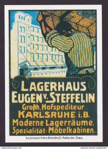 Künstler Ansichtskarte Reklame Werbung Lagerhaus Eugen Steffen Karlsruhe Baden